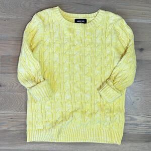 Lands’ End Drifter Cable Knit Crewneck Sweater Yellow Womens Size Medium Petite